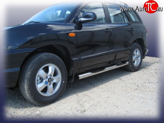 17 699 р. Защита порогов из трубы d76 мм с пластиковыми вставками для ног Slitkoff Hyundai Santa Fe SM (2000-2012) (Нержавейка, Полированная)  с доставкой в г. Вологда