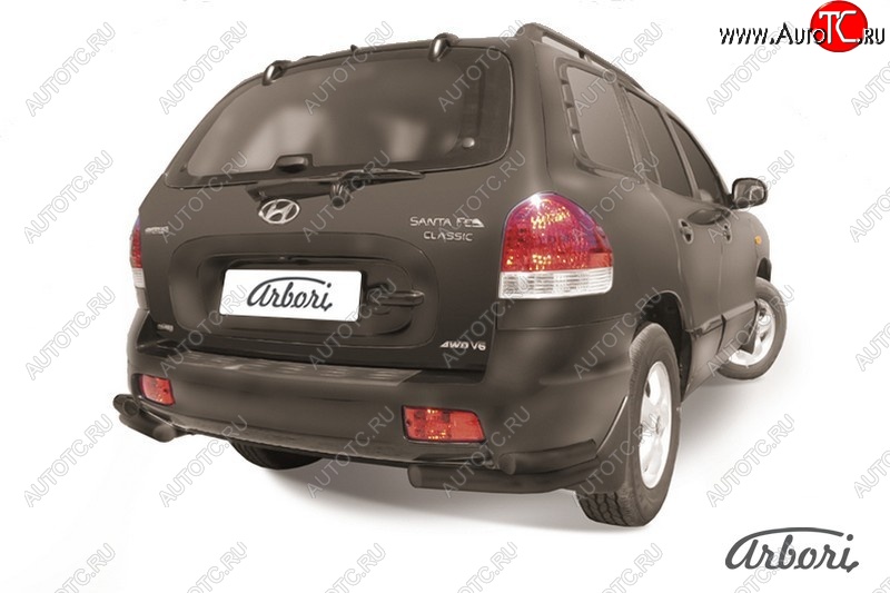 5 399 р. Защита заднего бампера Arbori (уголки, черная, 2 трубы d57 и 42 mm). Hyundai Santa Fe SM (2000-2012)  с доставкой в г. Вологда