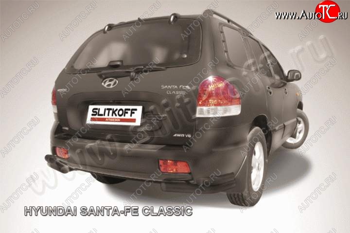 6 899 р. Защита заднего бампера из уголков d57+d42 Slitkoff (двойные) Hyundai Santa Fe SM (2000-2012) (Цвет: серебристый)  с доставкой в г. Вологда
