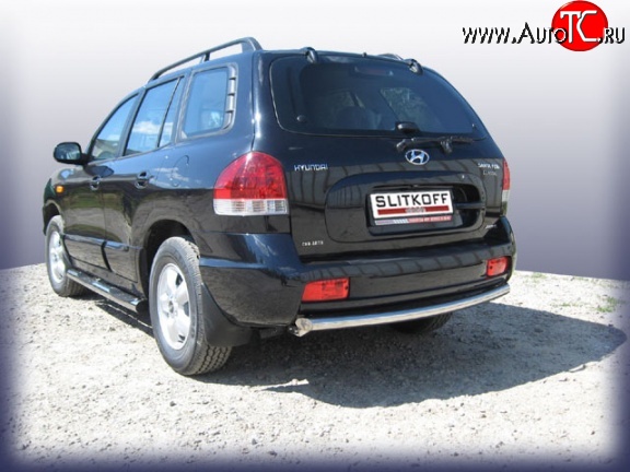 6 499 р. Одинарная защита заднего бампера из трубы диаметром 57 мм Slitkoff Hyundai Santa Fe SM (2000-2012) (Нержавейка, Полированная)  с доставкой в г. Вологда
