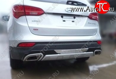 12 199 р. Накладка на задний бампер CT Hyundai Santa Fe DM дорестайлинг (2012-2016) (Неокрашенная)  с доставкой в г. Вологда