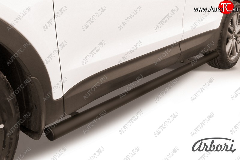 6 389 р. Защита штатных порогов Arbori (черная, d57 mm). Hyundai Santa Fe DM дорестайлинг (2012-2016)  с доставкой в г. Вологда