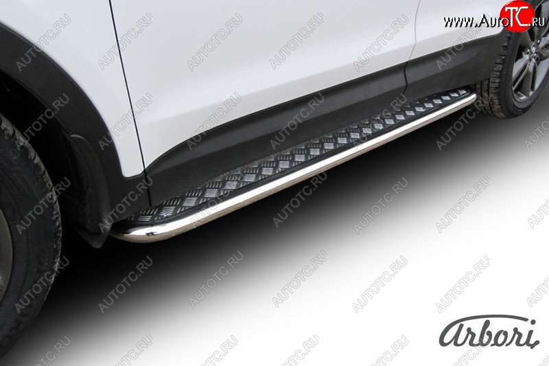 15 749 р. Защита штатных порогов с листом Arbori (нержавейка, алюминий, d57 mm) Hyundai Santa Fe DM дорестайлинг (2012-2016)  с доставкой в г. Вологда