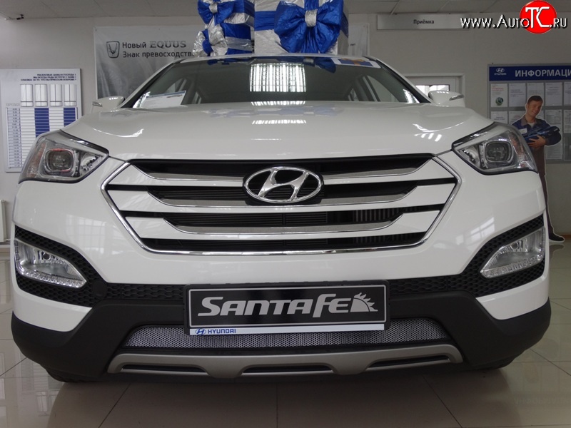 1 539 р. Сетка на бампер Russtal (хром) Hyundai Santa Fe DM дорестайлинг (2012-2016)  с доставкой в г. Вологда