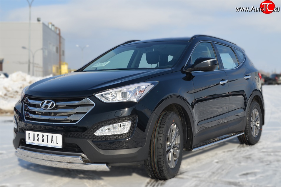 14 899 р. Защита переднего бампера (2 трубыØ75х42 мм, нержавейка) Russtal Hyundai Santa Fe DM дорестайлинг (2012-2016)  с доставкой в г. Вологда
