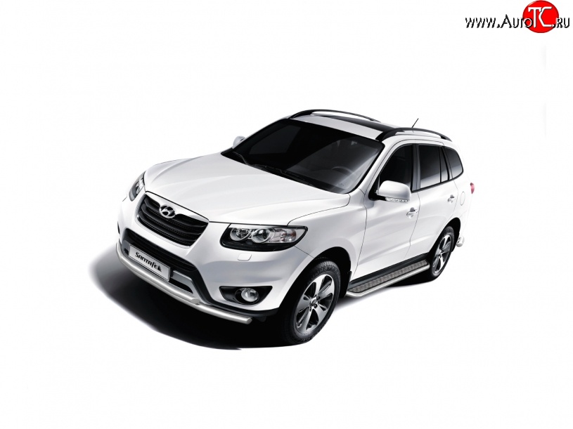 11 349 р. Широкая защита порогов Petroil Tuning Hyundai Santa Fe DM дорестайлинг (2012-2016) (Нержавеющая полированная сталь)  с доставкой в г. Вологда