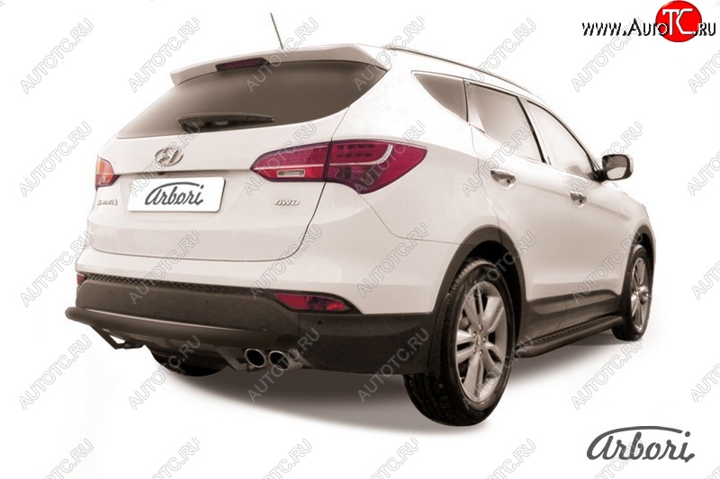7 199 р. Защита заднего бампера Arbori (черная, 1 труба d57 mm). Hyundai Santa Fe DM дорестайлинг (2012-2016)  с доставкой в г. Вологда