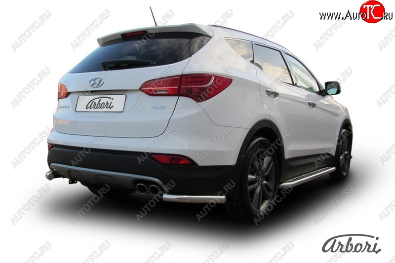 12 149 р. Защита заднего бампера Arbori (уголки, нержавейка, 1 труба d57 mm). Hyundai Santa Fe DM дорестайлинг (2012-2016)  с доставкой в г. Вологда