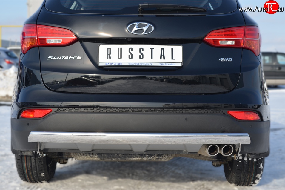 11 599 р. Защита заднего бампера (Ø75x42 мм, нержавейка) Russtal Hyundai Santa Fe DM дорестайлинг (2012-2016)  с доставкой в г. Вологда