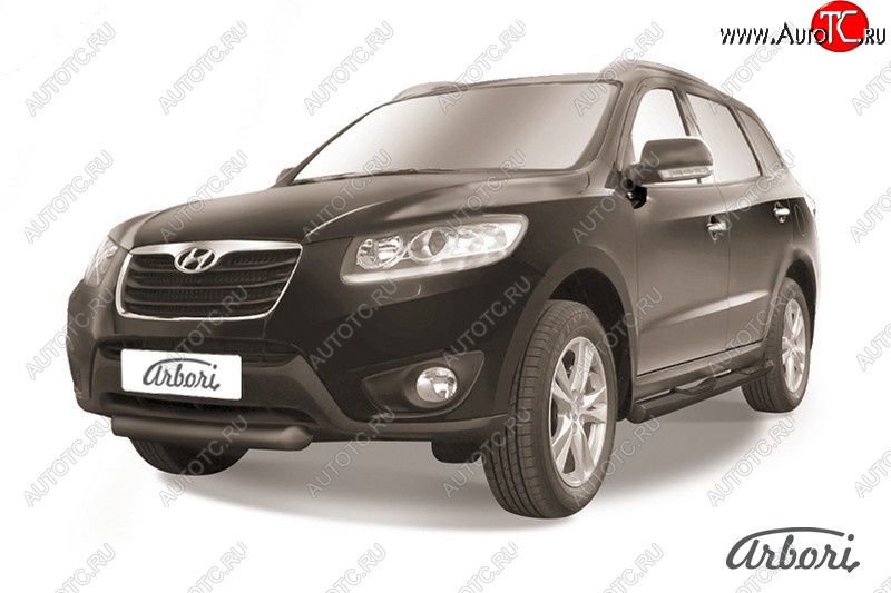 5 399 р. Защита переднего бампера Arbori (короткая, черная, 1 труба d57 mm). Hyundai Santa Fe CM рестайлинг (2009-2012)  с доставкой в г. Вологда