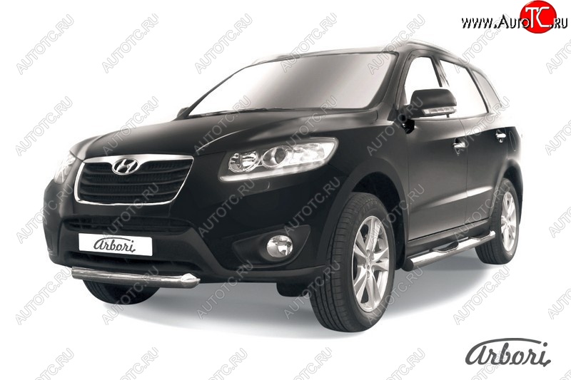8 189 р. Защита переднего бампера Arbori (короткая, нержавейка, 1 труба d57 mm). Hyundai Santa Fe CM рестайлинг (2009-2012)  с доставкой в г. Вологда