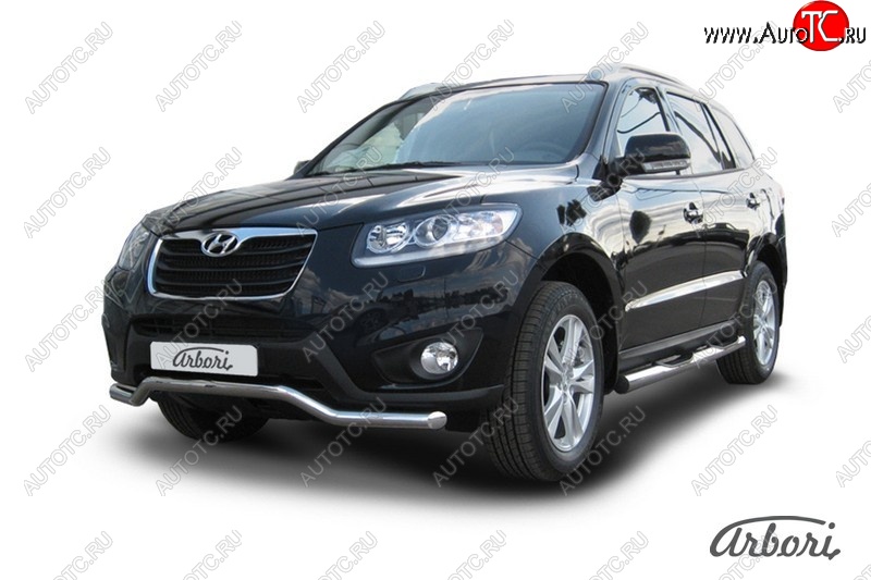 13 229 р. Защита переднего бампера Arbori (волна, нержавейка, 1 труба d57 mm). Hyundai Santa Fe CM рестайлинг (2009-2012)  с доставкой в г. Вологда