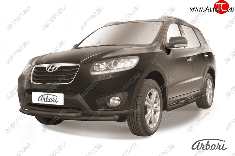6 929 р. Защита переднего бампера Arbori (черная, 2 трубы d57 и 57 mm) Hyundai Santa Fe CM рестайлинг (2009-2012)  с доставкой в г. Вологда