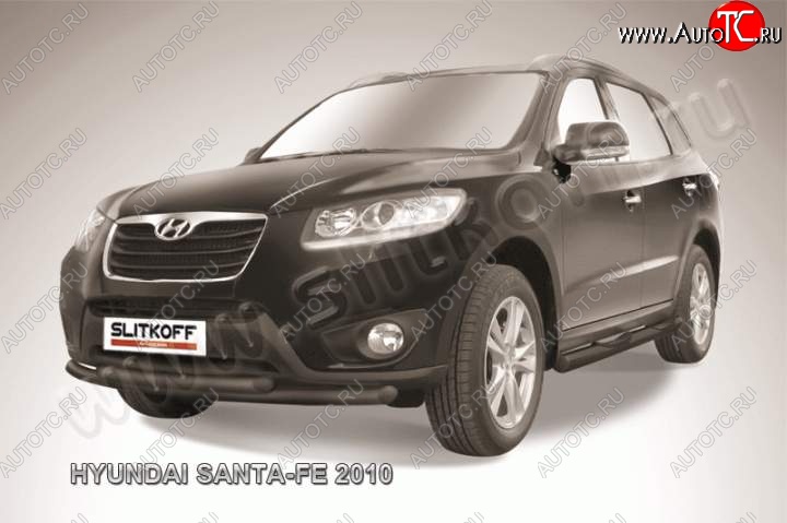 9 399 р. Защита переднего бампера из труб d57 Slitkoff (двойная) Hyundai Santa Fe CM рестайлинг (2009-2012) (Цвет: серебристый)  с доставкой в г. Вологда