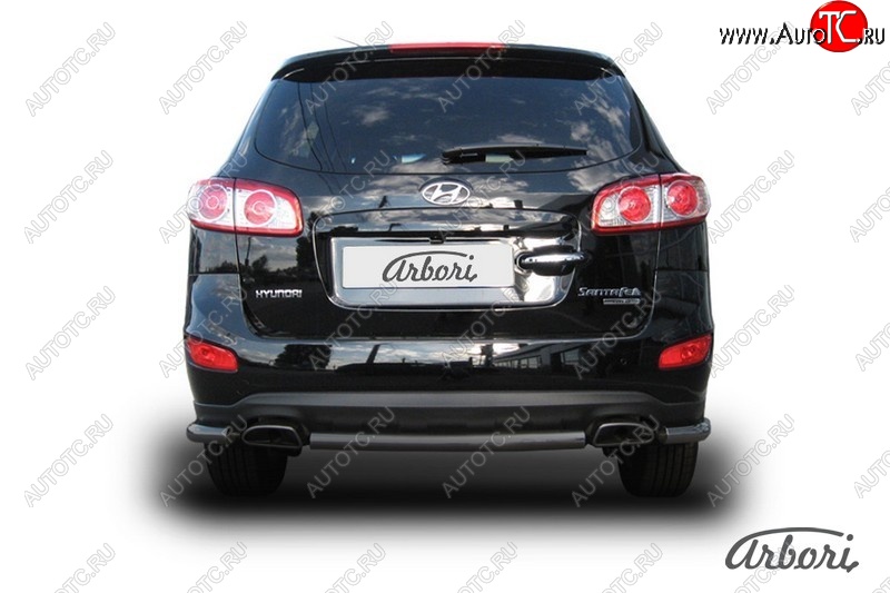 6 749 р. Защита заднего бампера Arbori (черная, 1 труба d57 mm). Hyundai Santa Fe CM рестайлинг (2009-2012)  с доставкой в г. Вологда