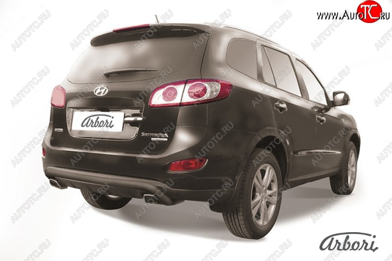 6 749 р. Защита заднего бампера Arbori (скоба, черная, 1 труба d57 mm). Hyundai Santa Fe CM рестайлинг (2009-2012)  с доставкой в г. Вологда