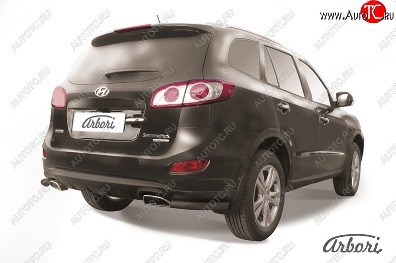 5 399 р. Защита заднего бампера Arbori (уголки, черная, 1 труба d57 mm). Hyundai Santa Fe CM рестайлинг (2009-2012)  с доставкой в г. Вологда