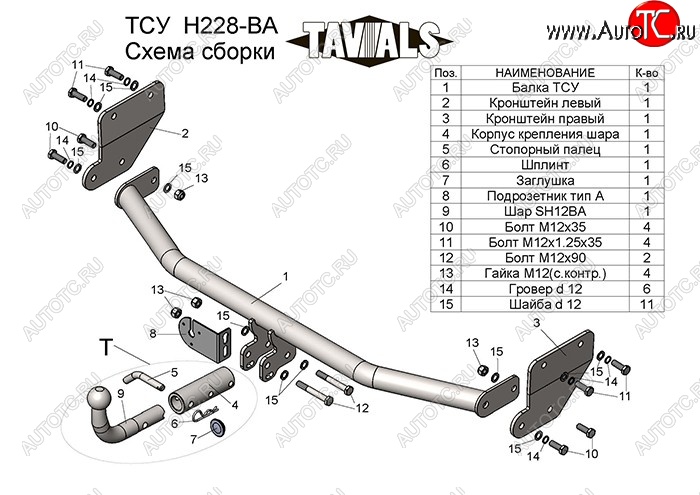 9 999 р. Фаркоп TAVIALS Hyundai Solaris HCR седан рестайлинг (2020-2022) (Без электропакета)  с доставкой в г. Вологда