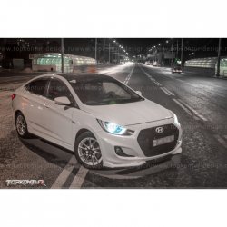 2 899 р. Накладка на передний бампер TopKontur Design v2 Hyundai Solaris RBr седан дорестайлинг (2010-2014) (Неокрашенная)  с доставкой в г. Вологда. Увеличить фотографию 7