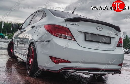8 999 р. Накладка на задний бампер TopKontur Design Hyundai Solaris RBr седан дорестайлинг (2010-2014) (Неокрашенная)  с доставкой в г. Вологда