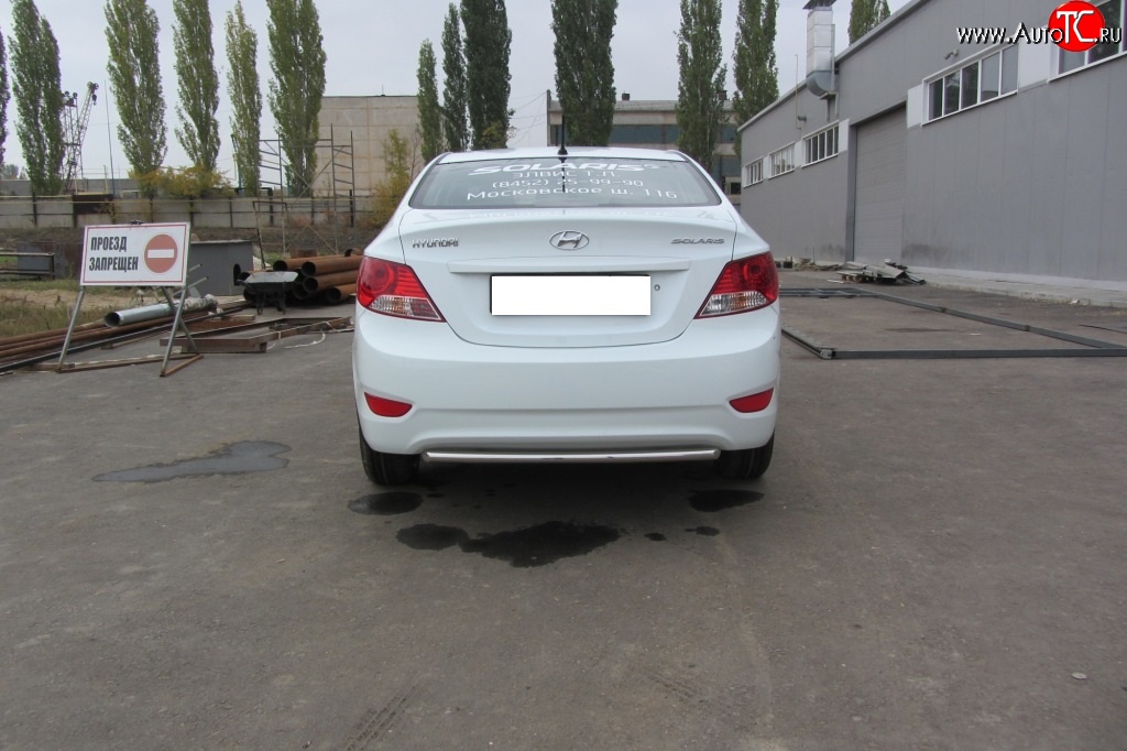 4 299 р. Одинарная защита заднего бампера из трубы диаметром 42 мм Slitkoff Hyundai Solaris RBr седан дорестайлинг (2010-2014) (Нержавейка, Полированная)  с доставкой в г. Вологда