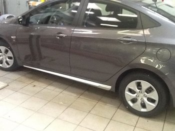 4 999 р. Пластиковые пороги АвтоКрат Hyundai Solaris RBr седан рестайлинг (2014-2017) (Неокрашенные)  с доставкой в г. Вологда. Увеличить фотографию 2