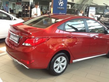 4 999 р. Пластиковые пороги АвтоКрат Hyundai Solaris RBr седан рестайлинг (2014-2017) (Неокрашенные)  с доставкой в г. Вологда. Увеличить фотографию 4