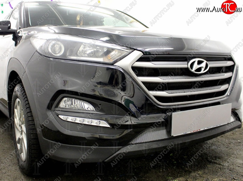 1 539 р. Защитная сетка на бампер Russtal (хром) Hyundai Tucson TL дорестайлинг (2015-2018)  с доставкой в г. Вологда