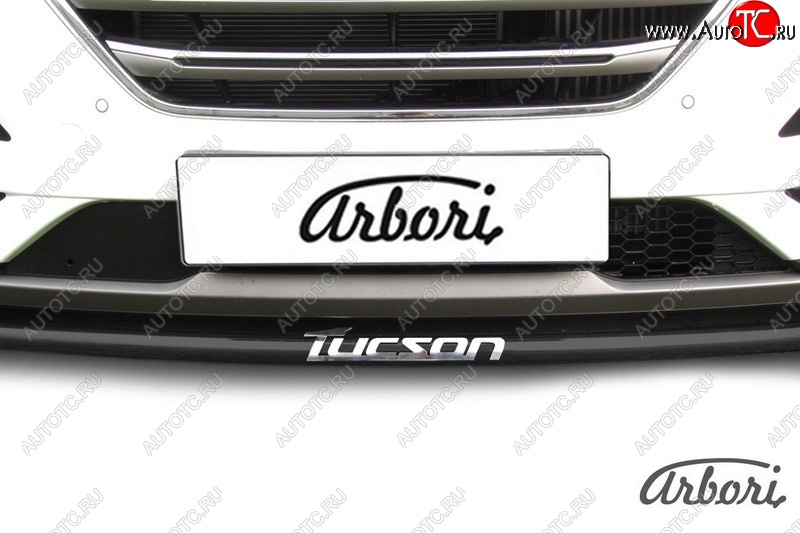 7 199 р. Защита переднего бампера Arbori (с надписью, черная, 1 труба d42 mm). Hyundai Tucson TL дорестайлинг (2015-2018)  с доставкой в г. Вологда