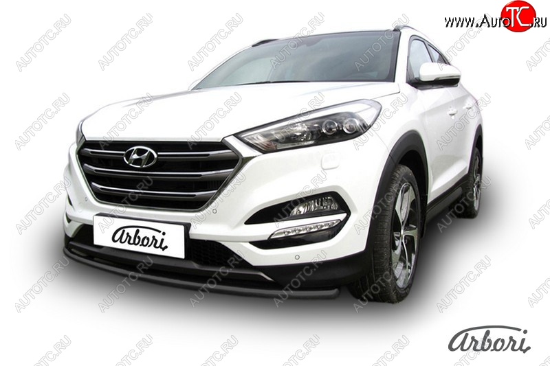 8 819 р. Защита переднего бампера Arbori (черная, 1 труба d42 mm). Hyundai Tucson TL дорестайлинг (2015-2018)  с доставкой в г. Вологда