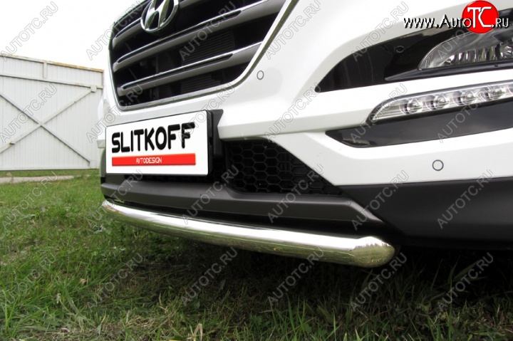 14 449 р. Одинарная защита переднего бампера диаметром 57 мм Slitkoff Hyundai Tucson TL дорестайлинг (2015-2018) (Нержавейка, Полированная)  с доставкой в г. Вологда