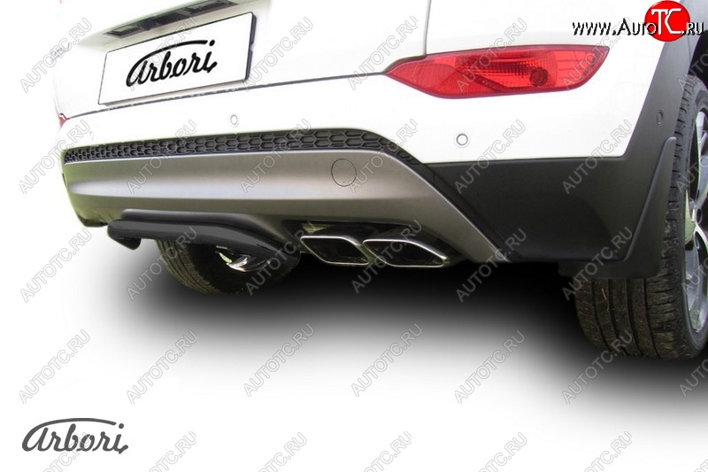 8 279 р. Защита заднего бампера Arbori (черная, 1 труба d42 mm). Hyundai Tucson TL дорестайлинг (2015-2018)  с доставкой в г. Вологда