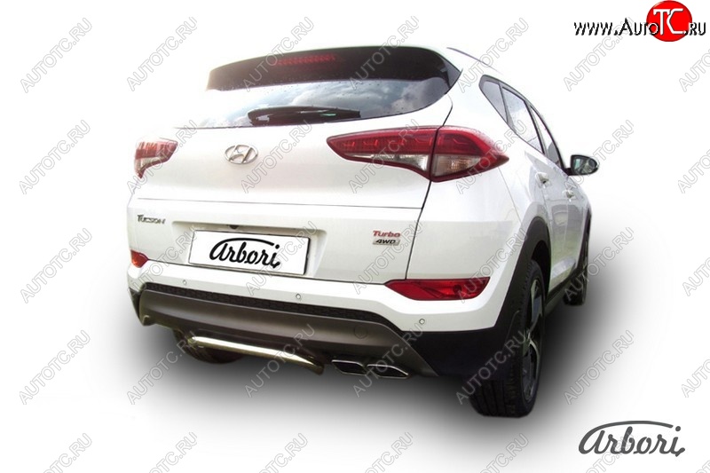 10 169 р. Защита заднего бампера Arbori (скоба, нержавейка, 1 труба d42 mm). Hyundai Tucson TL дорестайлинг (2015-2018)  с доставкой в г. Вологда