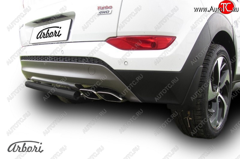6 029 р. Защита заднего бампера Arbori (черная, 1 труба d57 mm). Hyundai Tucson TL дорестайлинг (2015-2018)  с доставкой в г. Вологда