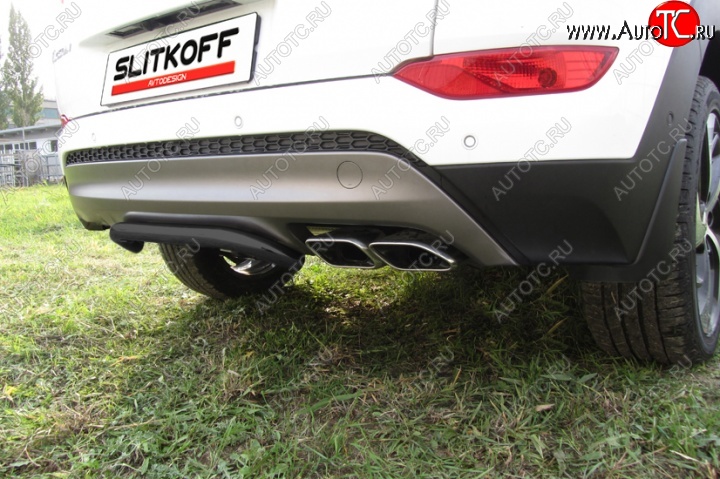 7 199 р. Защита заднего бампера из трубы d42 Slitkoff (скоба) Hyundai Tucson TL дорестайлинг (2015-2018) (Цвет: серебристый)  с доставкой в г. Вологда