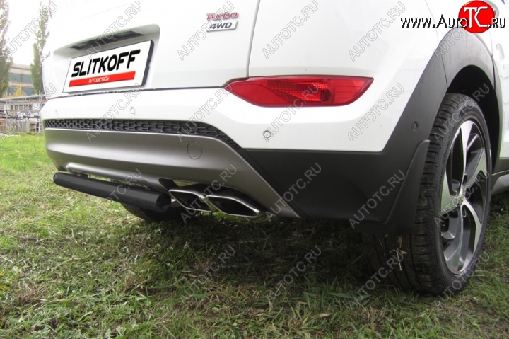 5 599 р. Защита заднего бампера из трубы d57 Slitkoff (короткая) Hyundai Tucson TL дорестайлинг (2015-2018) (Цвет: серебристый)  с доставкой в г. Вологда