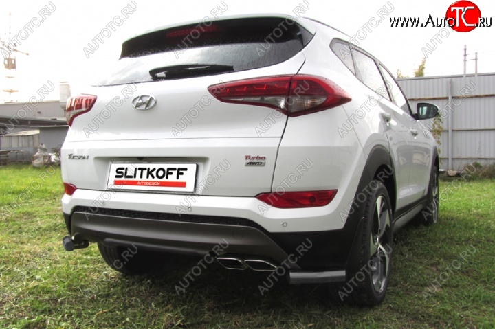 4 999 р. Защита заднего бампера из уголков d57 Slitkoff Hyundai Tucson TL дорестайлинг (2015-2018) (Цвет: серебристый)  с доставкой в г. Вологда
