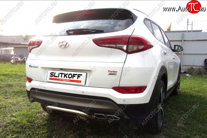 10 199 р. Защита заднего бампера диаметром 42 мм с изгибом Slitkoff Hyundai Tucson TL дорестайлинг (2015-2018) (Нержавейка, Полированная)  с доставкой в г. Вологда