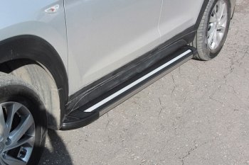 10 699 р. Алюминиевые пороги для ног Slitkoff (Luxe) Hyundai Tucson TL рестайлинг (2018-2021) (Серебристые)  с доставкой в г. Вологда. Увеличить фотографию 2