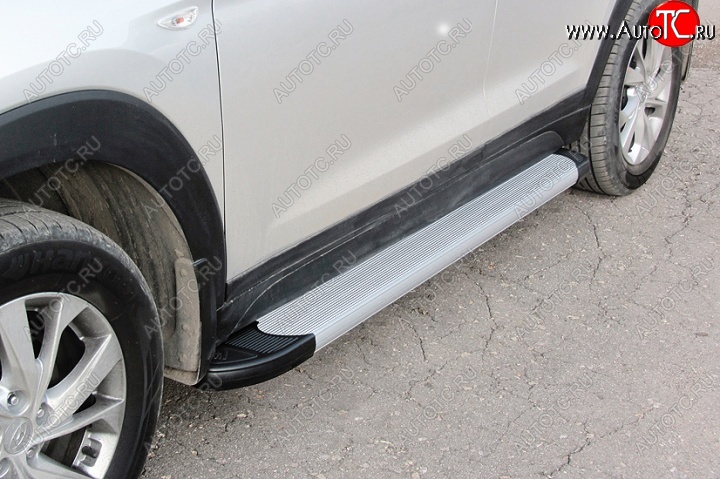 13 349 р. Алюминиевые пороги для ног Slitkoff (optima) Hyundai Tucson TL рестайлинг (2018-2021) (Серебристые)  с доставкой в г. Вологда