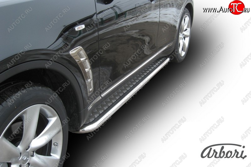 20 519 р. Защита штатных порогов с листом Arbori (нержавейка, алюминий, d57) INFINITI FX35 S51 дорестайлинг (2008-2011)  с доставкой в г. Вологда