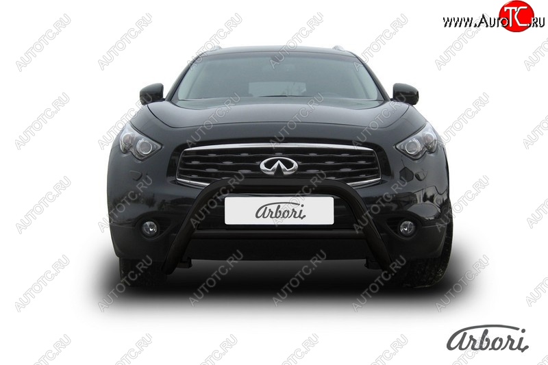 23 039 р. Защита переднего бампера Arbori (низкая, черная, 1 труба d76 mm). INFINITI FX35 S51 дорестайлинг (2008-2011)  с доставкой в г. Вологда