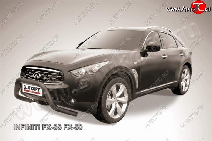25 999 р. Кенгурятник d76 Slitkoff (низкий, широкий) INFINITI FX35 S51 дорестайлинг (2008-2011) (Цвет: серебристый)  с доставкой в г. Вологда
