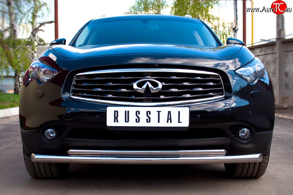 18 949 р. Защита переднего бампера (2 трубыØ63 и 42 мм, нержавейка) SLITKOFF INFINITI FX37 S51 рестайлинг (2011-2013)  с доставкой в г. Вологда