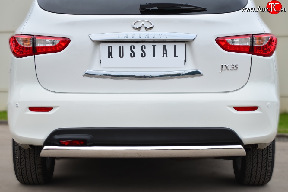 11 599 р. Защита заднего бампера (Ø75x42 мм, нержавейка) Russtal INFINITI JX35 (2012-2014)  с доставкой в г. Вологда