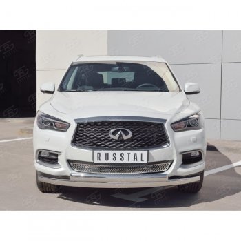 17 999 р. Защита переднего бампера (2 трубыØ75х42 мм, нержавейка) Russtal INFINITI QX60 L50 рестайлинг (2016-2021)  с доставкой в г. Вологда. Увеличить фотографию 2