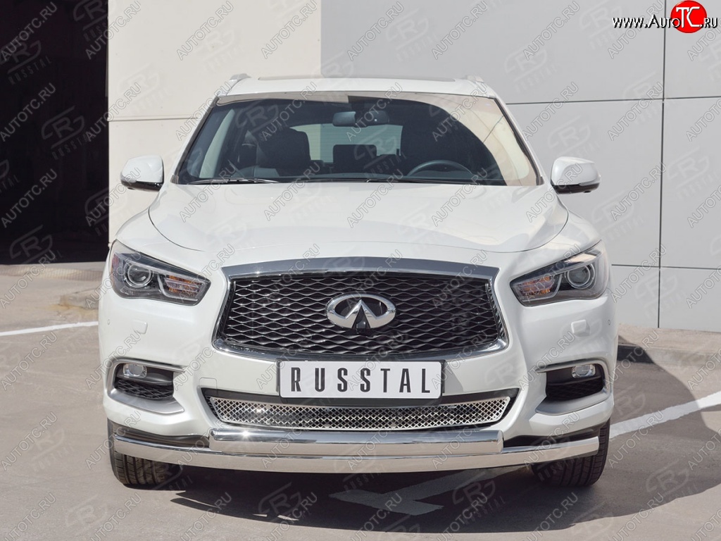 17 999 р. Защита переднего бампера (2 трубыØ75х42 мм, нержавейка) Russtal INFINITI QX60 L50 рестайлинг (2016-2021)  с доставкой в г. Вологда