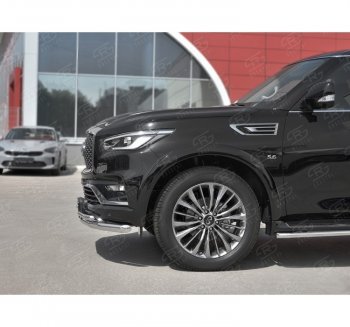 24 649 р. Защита переднего бампера (2 трубы Ø63 и 42 мм, нержавейка) SLITKOFF INFINITI QX80 Z62 2-ой рестайлинг (2018-2024)  с доставкой в г. Вологда. Увеличить фотографию 2