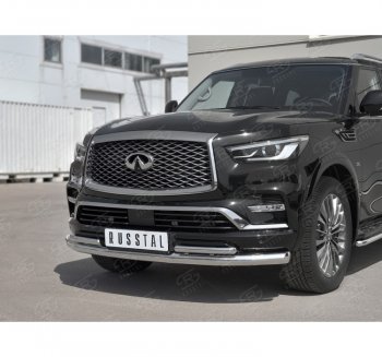 24 999 р. Защита переднего бампера (2 трубы Ø76 и 42 мм, нержавейка) SLITKOFF INFINITI QX80 Z62 2-ой рестайлинг (2018-2024)  с доставкой в г. Вологда. Увеличить фотографию 3