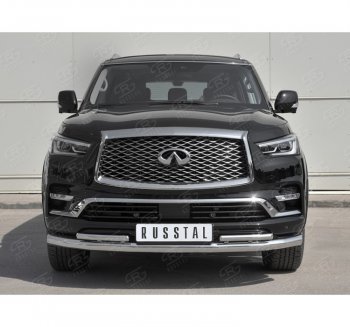 24 999 р. Защита переднего бампера (2 трубы Ø76 и 42 мм, нержавейка) SLITKOFF INFINITI QX80 Z62 2-ой рестайлинг (2018-2024)  с доставкой в г. Вологда. Увеличить фотографию 4